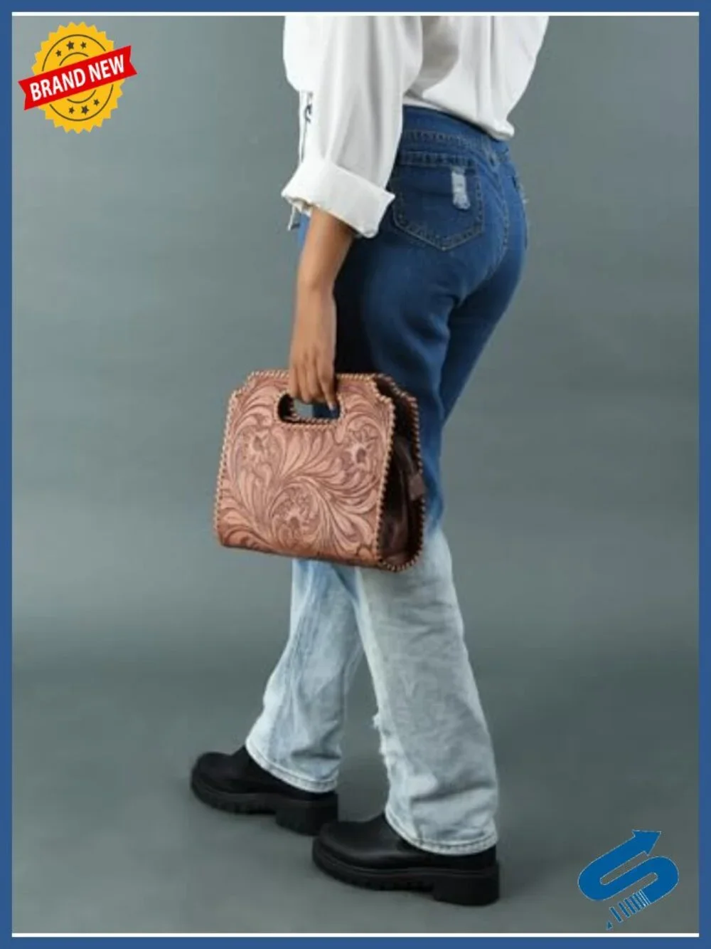 Genuine Leather Handcrafted Floral Clutch Purse - Western Embossed Handbag